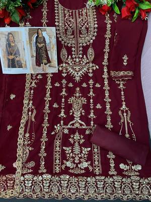 Maroon floral embroidered with sequins georgette salwar suit 3