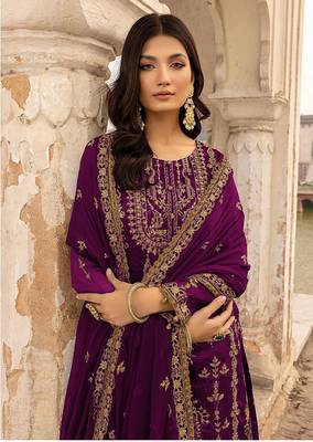 Purple floral embroidered with sequins georgette salwar suit 2