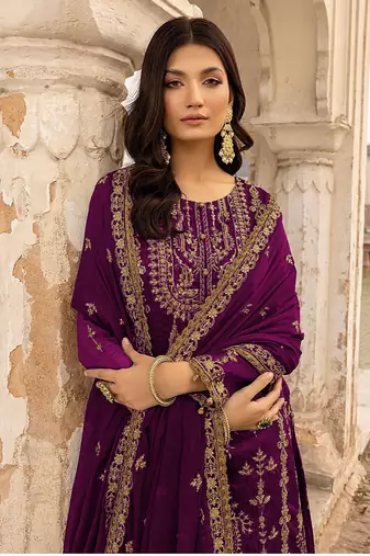 Purple floral embroidered with sequins georgette pakistani salwar suit