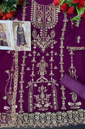 Purple floral embroidered with sequins georgette pakistani salwar suit