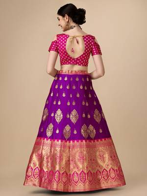 Purple Brocade Fabric Lehenga & Unstitched Blouse With Dupatta 3