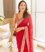 Red saree for wedding party wear Bollywood style saree Blouse 