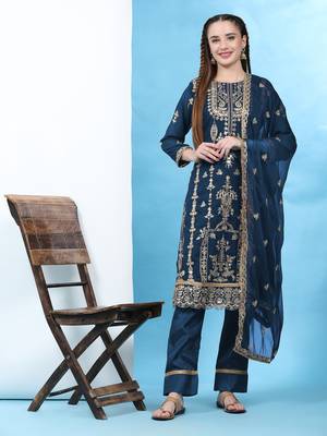 Blue floral embroidered with sequins georgette salwar suit 1