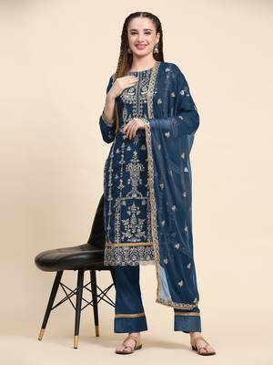 Blue floral embroidered with sequins georgette salwar suit 2