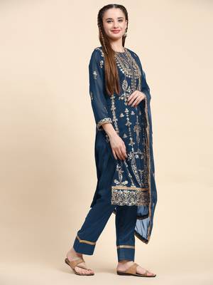 Blue floral embroidered with sequins georgette salwar suit 3