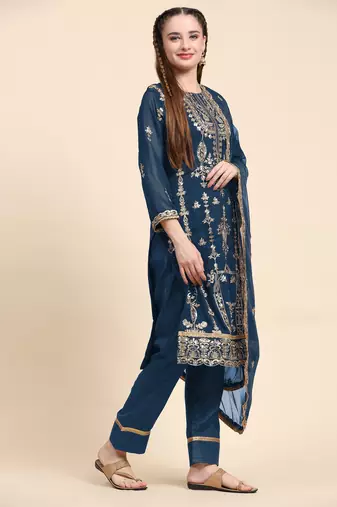 Blue floral embroidered with sequins georgette salwar suit