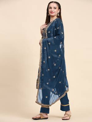 Blue floral embroidered with sequins georgette salwar suit 4