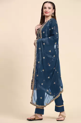 Blue floral embroidered with sequins georgette salwar suit