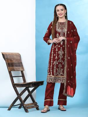 Maroon floral embroidered with sequins georgette salwar suit 1