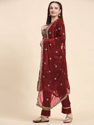 Maroon floral embroidered with sequins georgette salwar suit 4