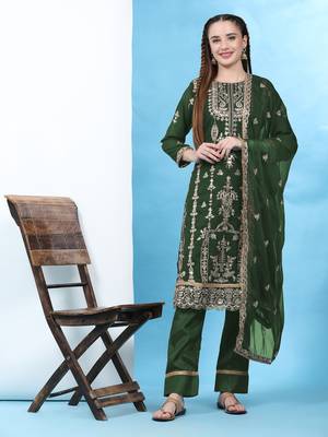 Green floral embroidered with sequins georgette salwar suit 1