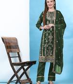 Green floral embroidered with sequins georgette salwar suit
