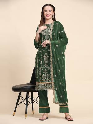 Green floral embroidered with sequins georgette salwar suit 2