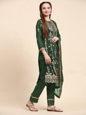Green floral embroidered with sequins georgette salwar suit 3