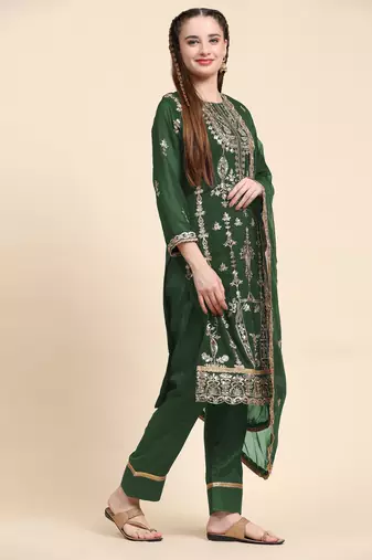 Green floral embroidered with sequins georgette salwar suit
