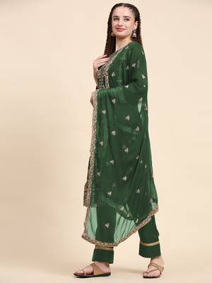 Green floral embroidered with sequins georgette salwar suit 4