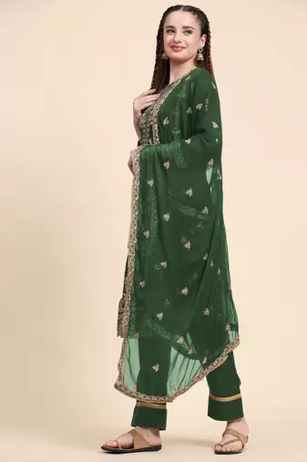 Green floral embroidered with sequins georgette salwar suit