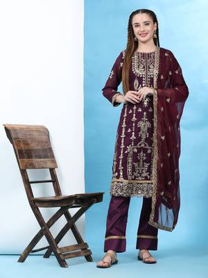Purple floral embroidered with sequins georgette salwar suit 1