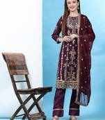 Purple floral embroidered with sequins georgette salwar suit