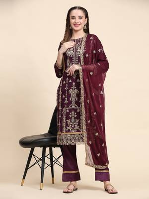 Purple floral embroidered with sequins georgette salwar suit 2