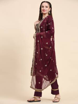 Purple floral embroidered with sequins georgette salwar suit 4