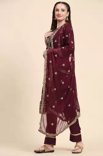 Purple floral embroidered with sequins georgette salwar suit