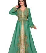 Green & White color luxurious Full Sleeves Handmade Moroccan Kaftan .