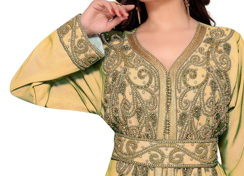 Beige & White color luxurious Full Sleeves Handmade Moroccan Kaftan .