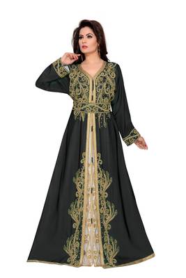 Black & White color Full Sleeves Handmade Moroccan Kaftan  1