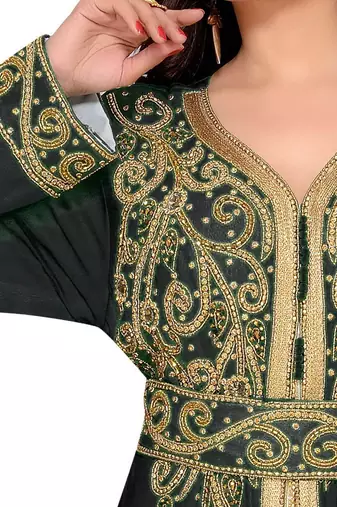 Black & White color Full Sleeves Handmade Moroccan Kaftan 
