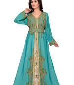 Cyan & White color luxurious Full Sleeves Handmade Moroccan Kaftan .