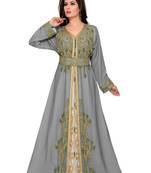 Grey & White color luxurious Full Sleeves Handmade Moroccan Kaftan .