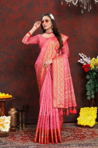 Soft Organza Silk Blend Saree With Meenakari Weaving Design Pallu & Border |Brand|