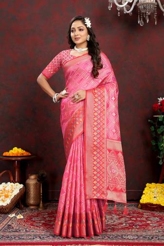 Soft Organza Silk Blend Saree With Meenakari Weaving Design Pallu & Border |Brand|