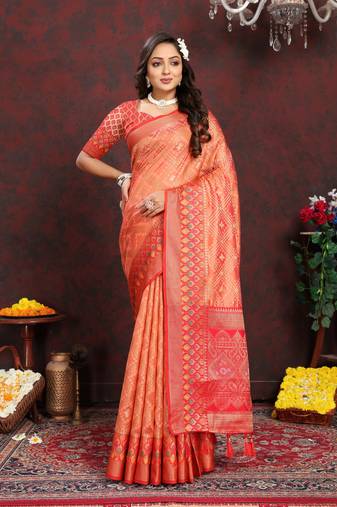Soft Organza Silk Blend Saree With Meenakari Weaving Design Pallu & Border |Brand|