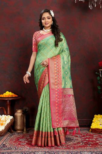 Soft Organza Silk Blend Saree With Meenakari Weaving Design Pallu & Border |Brand|