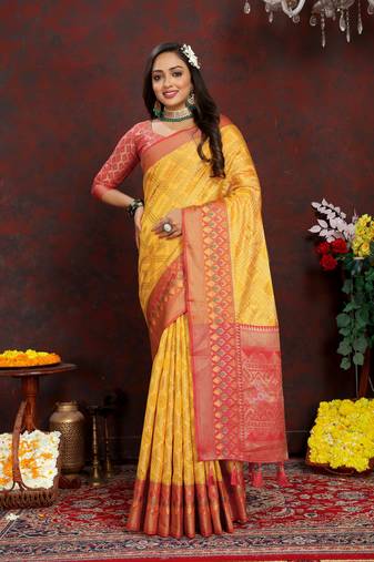 Soft Organza Silk Blend Saree With Meenakari Weaving Design Pallu & Border |Brand|