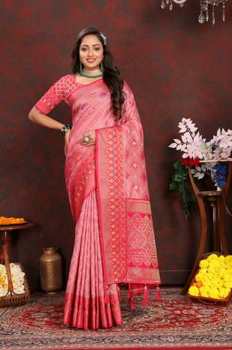 Soft Organza Silk Blend Saree With Meenakari Weaving Design Pallu & Border |Brand|