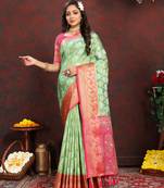 Soft Organza Silk Blend Saree With Meenakari Weaving Design Pallu & Border |Brand|