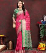 Soft Patola Silk Blend Saree With Meenakari Zari Weaving Motifs In Saree |Brand|