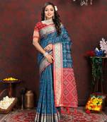 Soft Patola Silk Blend Saree With Meenakari Zari Weaving Motifs In Saree |Brand|