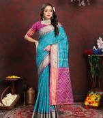 Soft Patola Silk Blend Saree With Meenakari Zari Weaving Motifs In Saree |Brand|