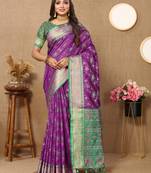 Soft Patola Silk Blend Saree With Meenakari Zari Weaving Motifs In Saree |Brand|
