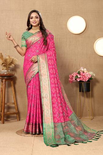 Soft Patola Silk Blend Saree With Meenakari Zari Weaving Motifs In Saree |Brand|
