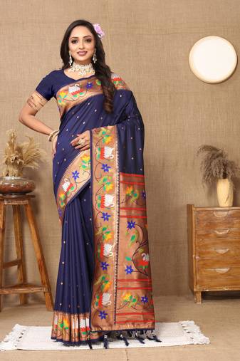 Soft Paithani Silk Blend Saree With Zari Weaving Pallu  & Border With Silk Weaving Blouse |Brand|