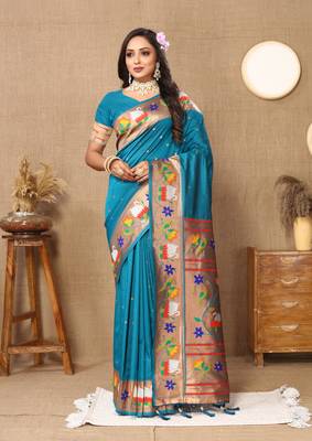 Soft Paithani Silk Blend Saree With Zari Weaving Pallu  & Border With Silk Weaving Blouse |Brand| 1