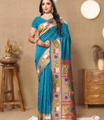 Soft Paithani Silk Blend Saree With Zari Weaving Pallu  & Border With Silk Weaving Blouse |Brand|