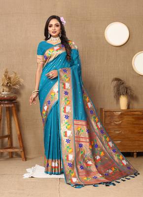 Soft Paithani Silk Blend Saree With Zari Weaving Pallu  & Border With Silk Weaving Blouse |Brand| 2
