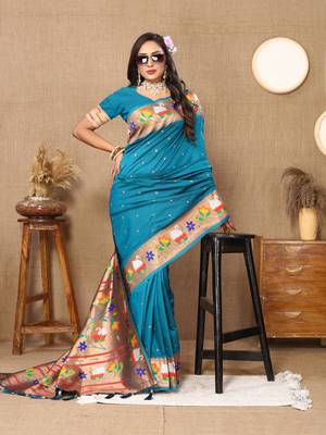 Soft Paithani Silk Blend Saree With Zari Weaving Pallu  & Border With Silk Weaving Blouse |Brand| 4