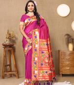 Soft Paithani Silk Blend Saree With Zari Weaving Pallu  & Border With Silk Weaving Blouse |Brand|